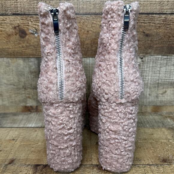 Shellys London High Heel Platform Boots Light Pink Sherpa Wool Effect Size 9 - Picture 8 of 13